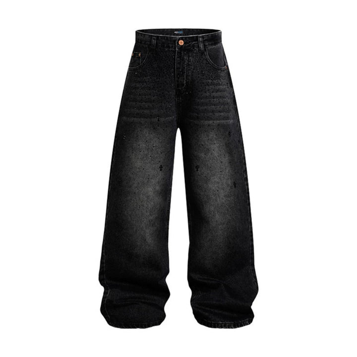 Damen Weite hochgeschnittene Baggy-Jeans mit Used-Wash und Steppdetail Drune