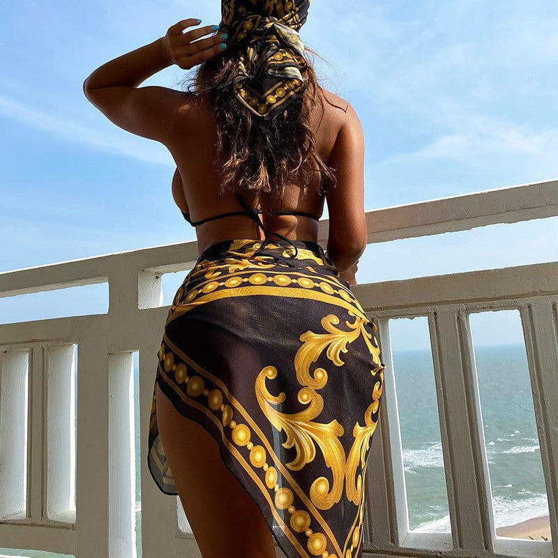 Damen Bikini-Set mit eleganten Verzierungen und modischem Wickeltuch Drune