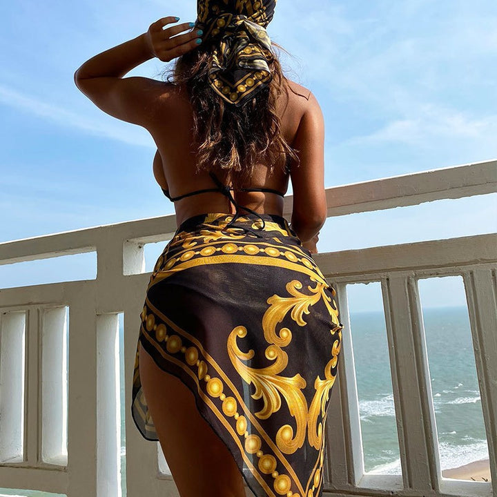 Damen Bikini-Set mit eleganten Verzierungen und modischem Wickeltuch Drune