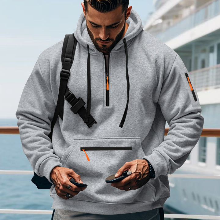 Herren nan technischer Half-Zip Hoodie mit Kängurutasche, Ärmeltasche und Reißverschluss-Details Drune