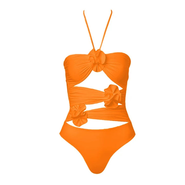 Damen Einteiliger Badeanzug mit floralem Cut-Out und Rüschen Drune