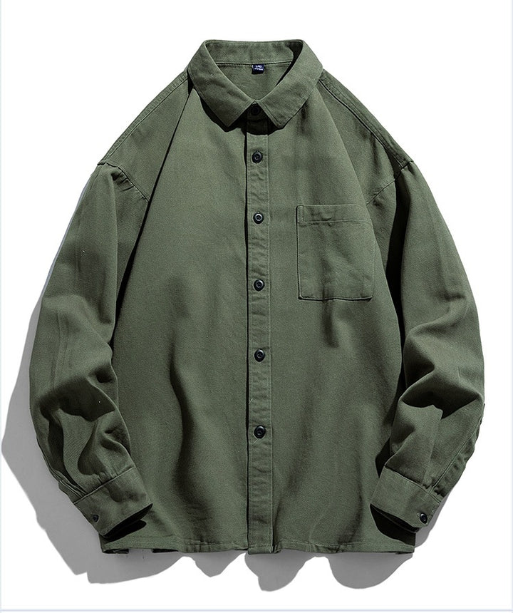 Herren Lockeres Overshirt-Hemd aus Baumwollmix mit Brusttasche und überschnittener Schulter Drune