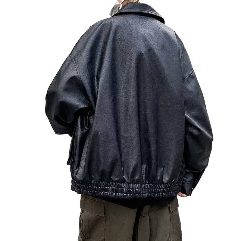 Herren Boxy Overshirt aus Lederoptik mit Hemdkragen und aufgesetzten Brusttaschen Drune