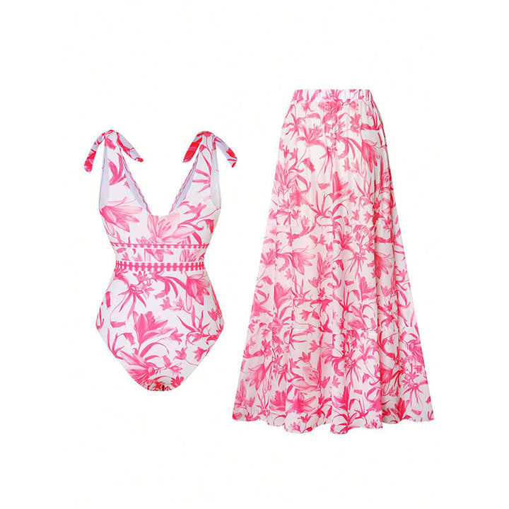 Damen Badeanzug mit floralem Design und passendem Maxiskirt Drune