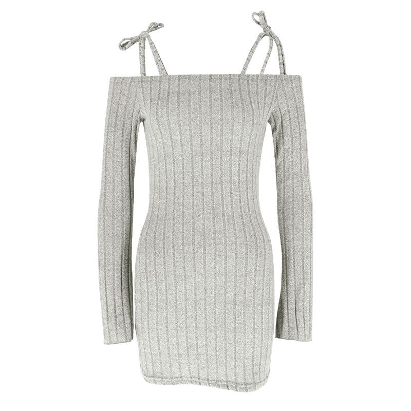 Damen Off-Shoulder Minikleid mit Rüschendetails und feinem Rippstrick Drune