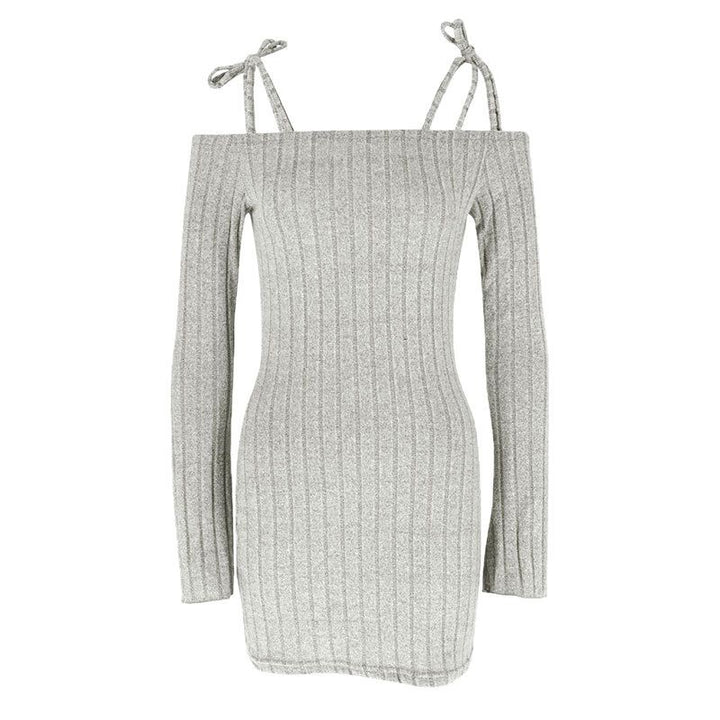Damen Off-Shoulder Minikleid mit Rüschendetails und feinem Rippstrick Drune