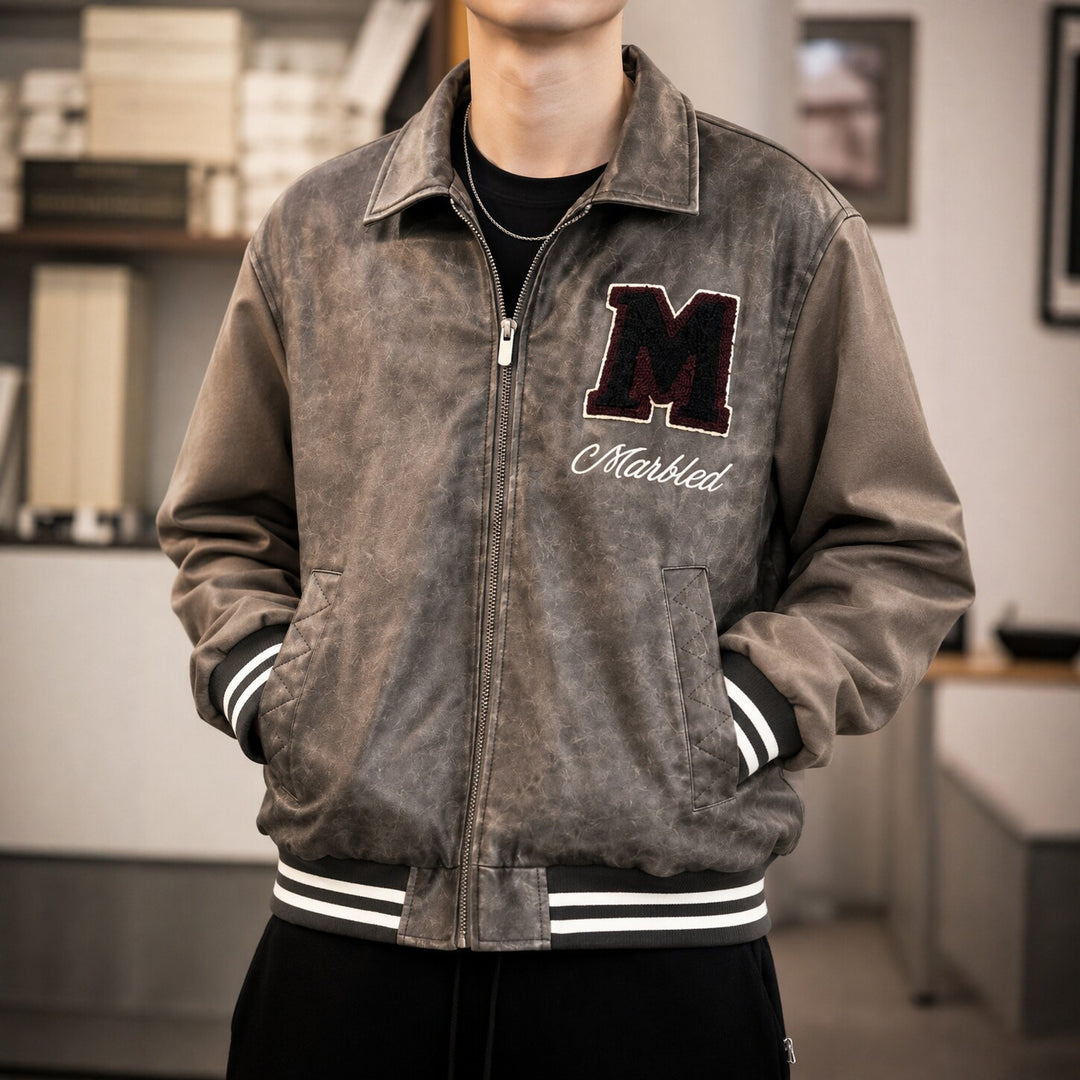 Herren Modische Bomberjacke mit Stickdetails Drune