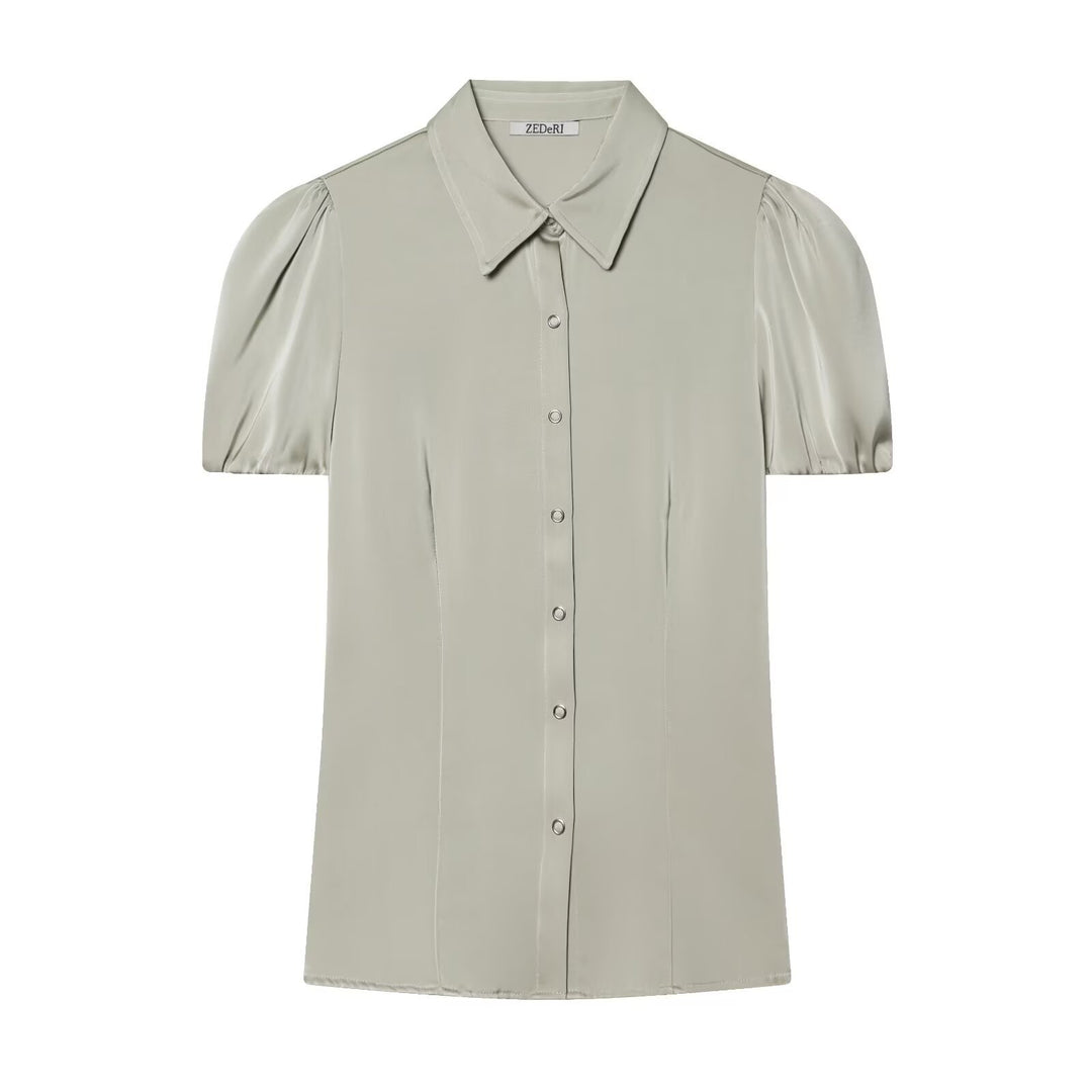 Damenbluse mit kurzen Puffärmeln und eleganter Knopfleiste Drune