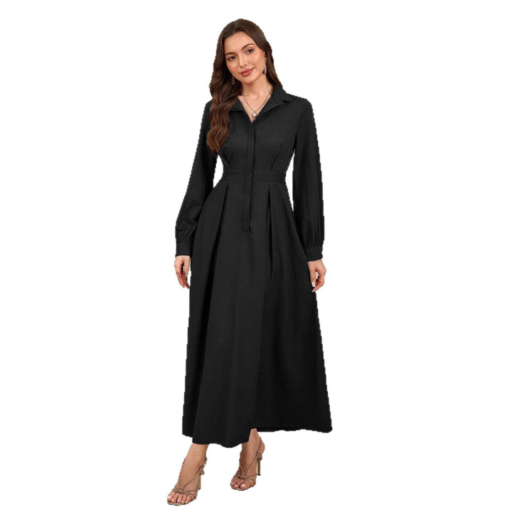 Damen nan langes Hemdblusenkleid mit Taillengürtel, verdeckter Knopfleiste und ballonärmeln Drune