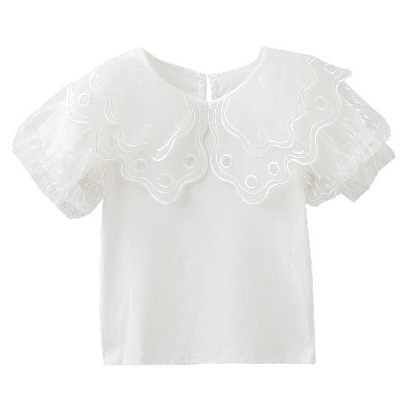 Mädchen Bluse mit transparenten Tüllärmeln und floralem Design Drune