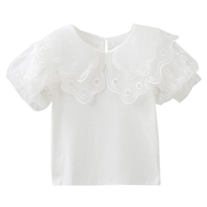 Mädchen Bluse mit transparenten Tüllärmeln und floralem Design Drune