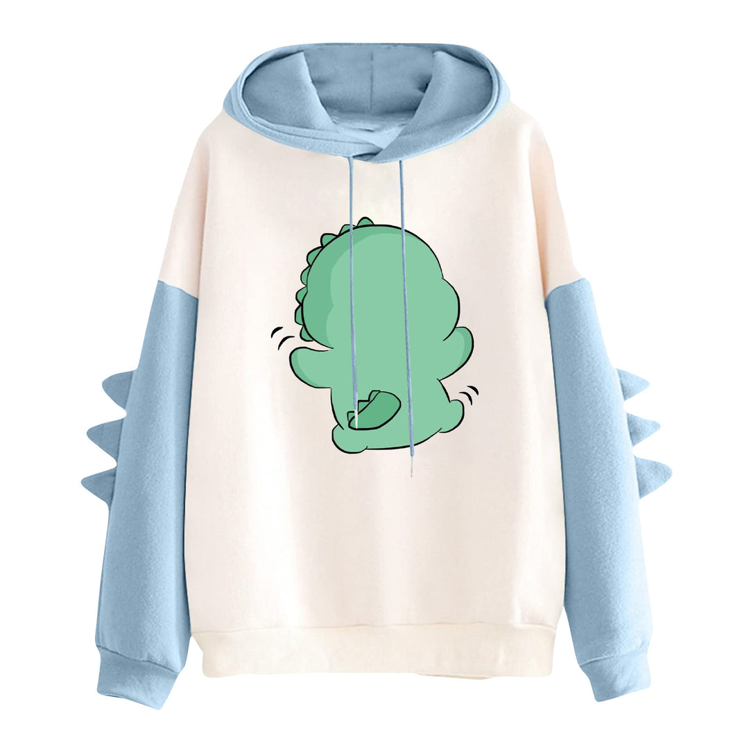 Damen nan Kapuzenpullover mit niedlichem Dinosaurierprint und dreidimensionalen Stacheln Drune