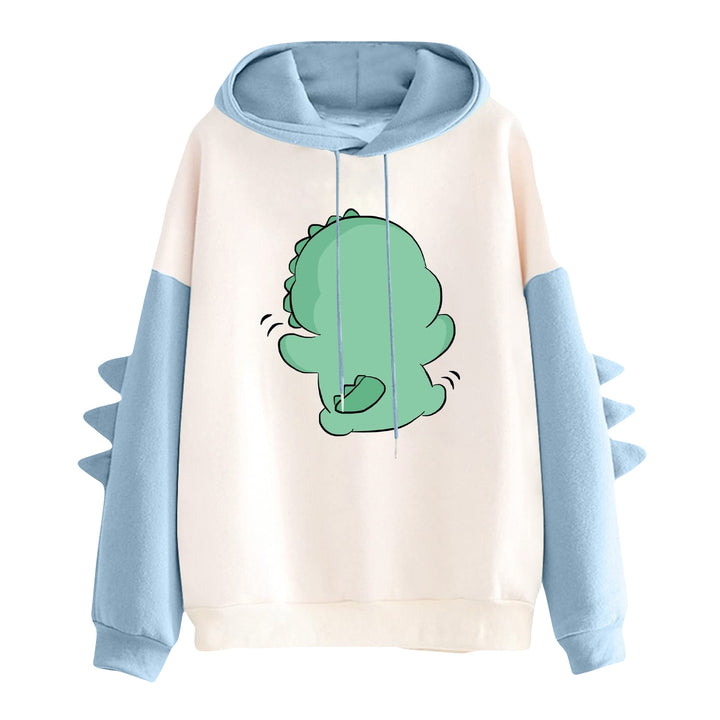 Damen nan Kapuzenpullover mit niedlichem Dinosaurierprint und dreidimensionalen Stacheln Drune