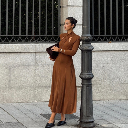 Damen Elegantes Wickel-Maxi-Kleid mit asymmetrischen Cut-Out-Details Drune
