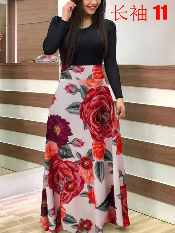 Damen Fließender Maxirock mit hoher Taille und großem Blumenprint Drune