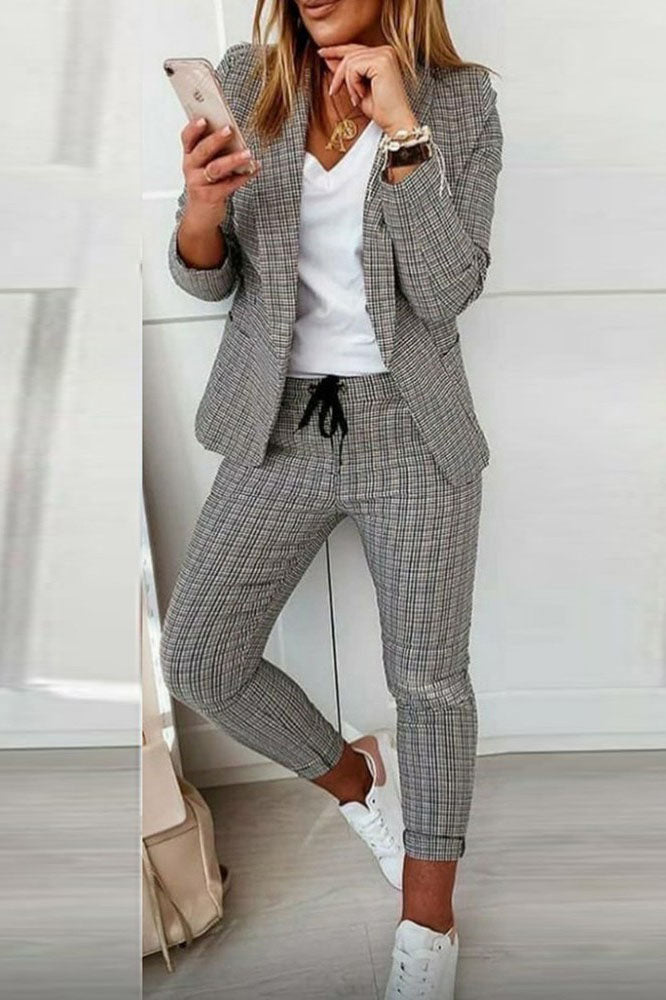Drune | Karo Blazer Mantel & Kordelzughose Satz