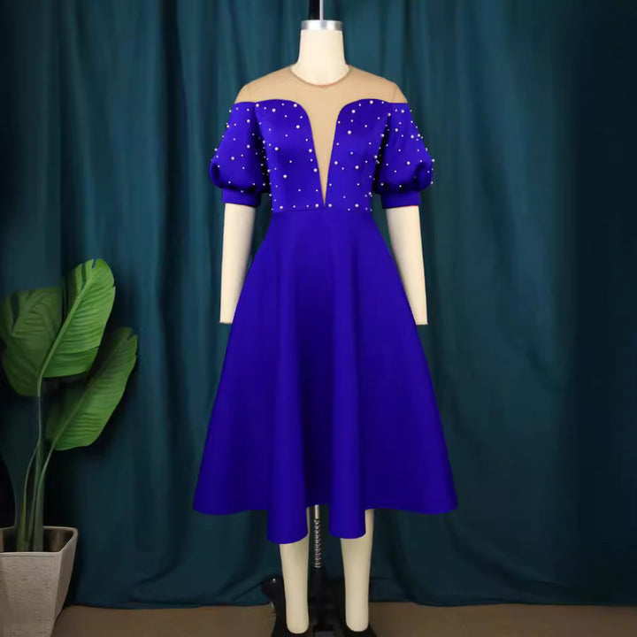 Damen Festliches Midi-Kleid mit Volantärmeln und schimmernden Akzenten Drune