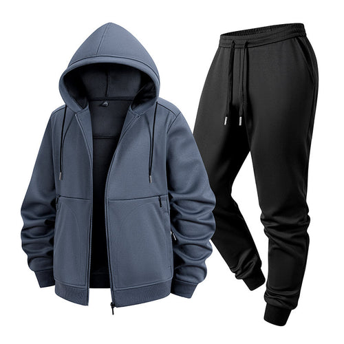 Herren Zweiteiliges Kapuzen-Trainingsset aus Thermofleece mit Reißverschluss-Hoodie und konischer Jogginghose Drune