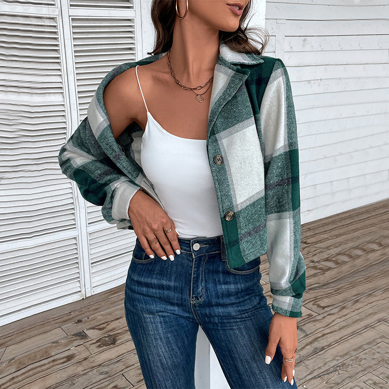 Damen Modische Karierte Jacke Drune