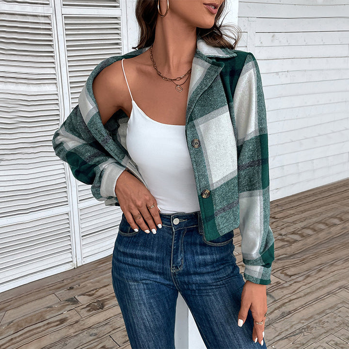 Damen Modische Karierte Jacke Drune