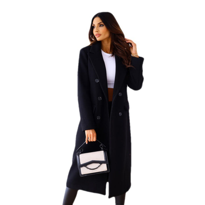 Damen Eleganter Wollmantel mit doppelter Knopfleiste und tiefem Schlitz Drune