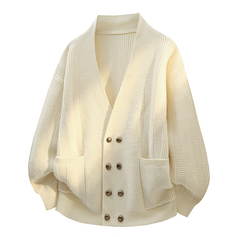 Damen Oversize Strickcardigan mit Schalkragen, doppelreihiger Knopfleiste & Eingrifftaschen Drune