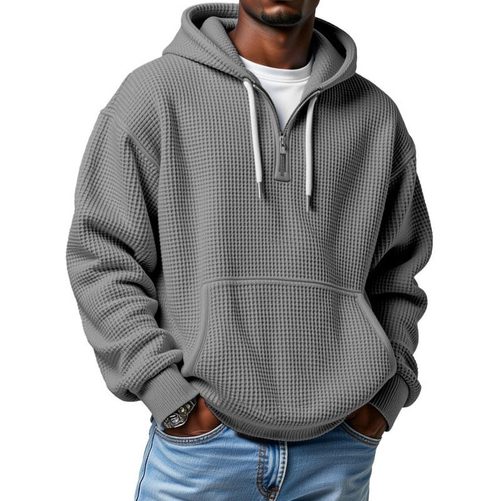 Herren Waffelstrick Halfzip-Kapuzenpullover mit Kängurutasche Drune