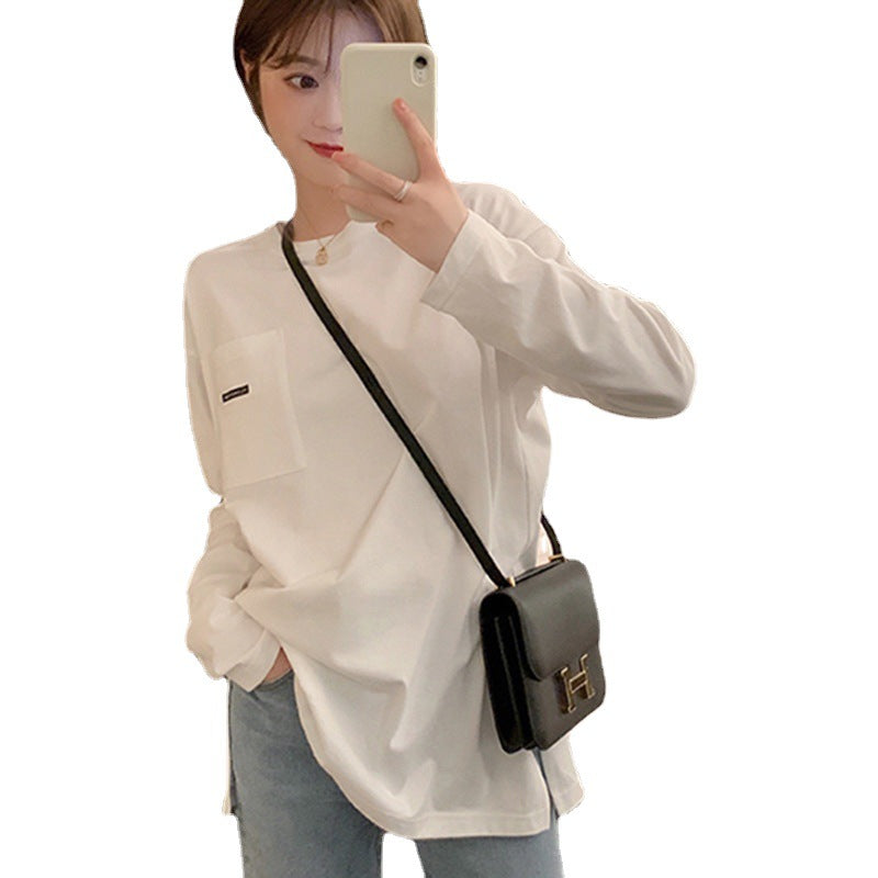 Damen lässiges Longsleeve-Shirt mit Tasche Drune