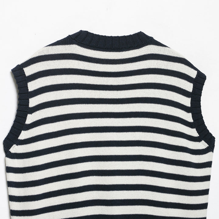 Damen Gestreifte Strickweste mit Rundhalsausschnitt und breitem Rippenbund Drune