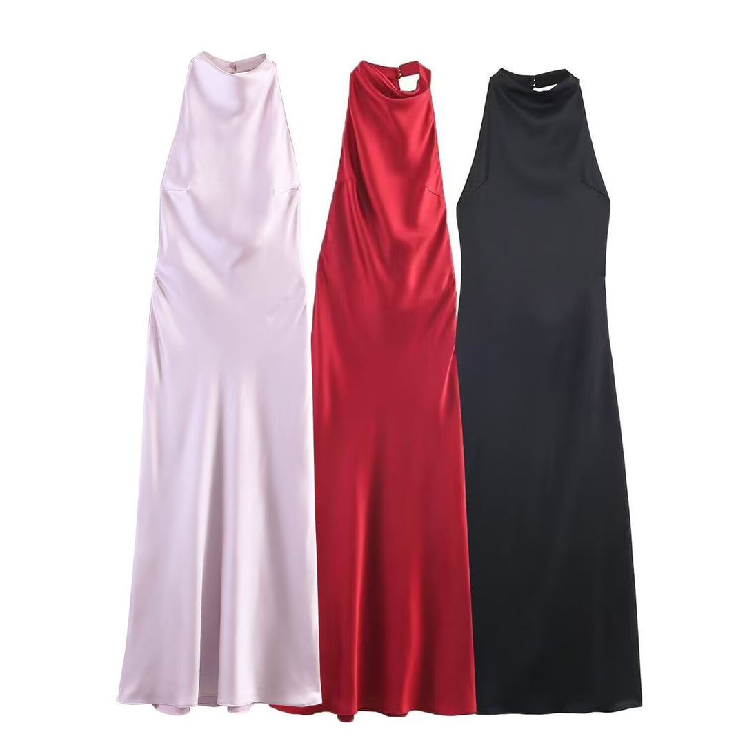 Damen Maxikleid mit hochgeschnittenem Kragen und eleganter Silhouette Drune