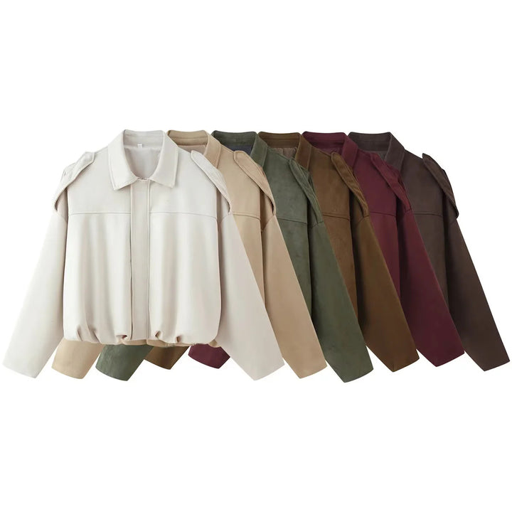 Damen nan kurz geschnittene Oversized-Blousonjacke mit Schulterklappen, verdeckter Frontleiste und elastischem Kordelsaum Drune