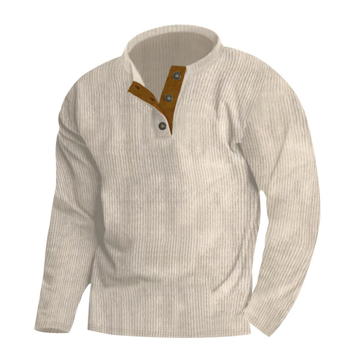 Herren nan gerippter Henley-Pullover mit kurzem Knopfkragen und kontrastierter Veloursbesatz Drune