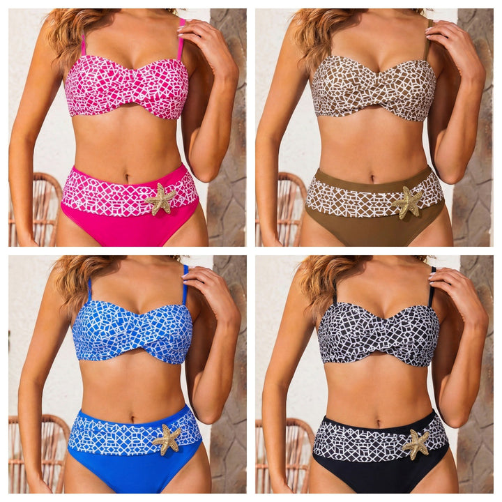 Damen Hochgeschnittener Bikini mit gewebtem Muster Drune