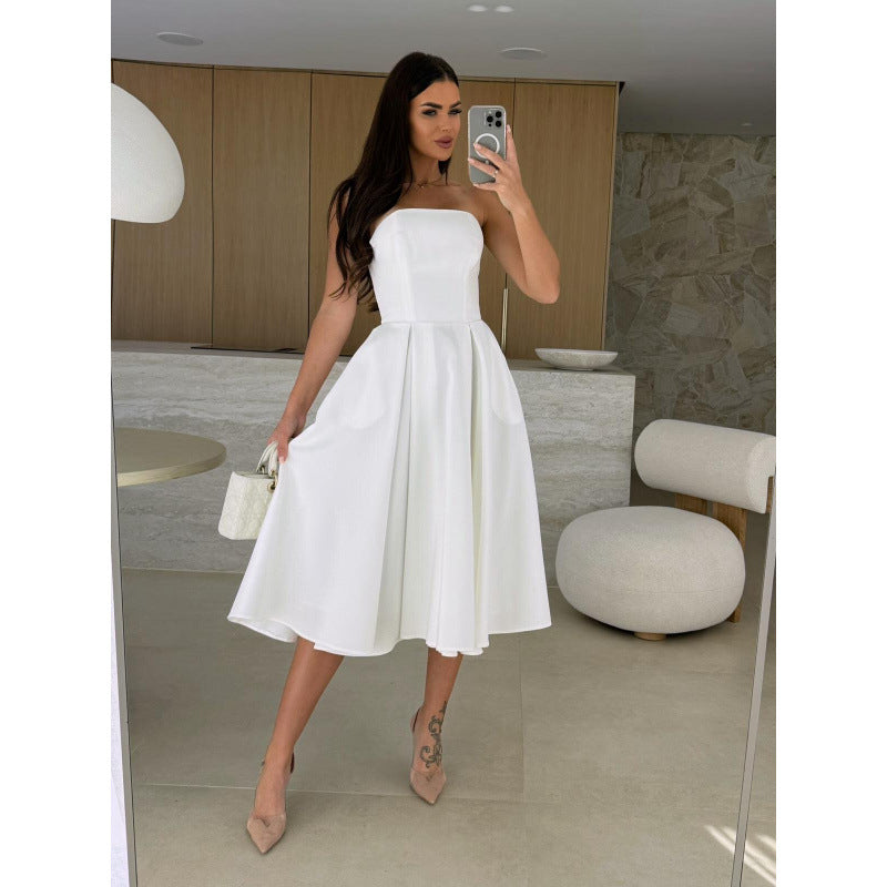 Damen elegantes Cocktailkleid mit trägerlosem Design Drune