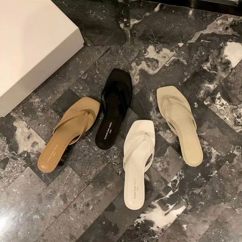 Damenschuhe Elegante Niedrige Blockabsatz Rutschen Sandalen Drune