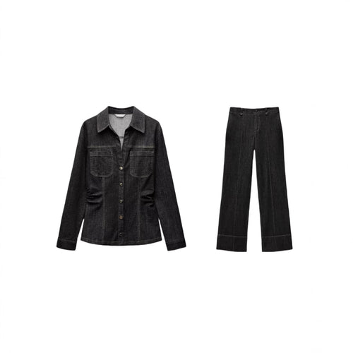 Damen Hochtaillierte weite Schlaghose aus Cordoptik mit sichtbarer Mittelnaht und breitem Umschlag Drune