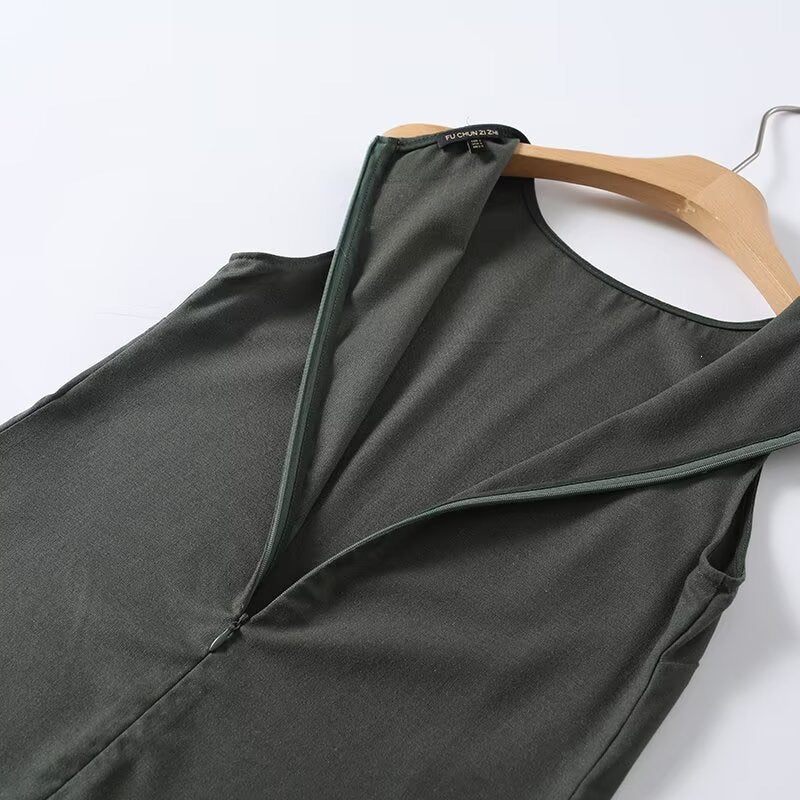 Damen ärmelloses Maxikleid mit elegantem Schnitt aus fließendem Stoff Drune
