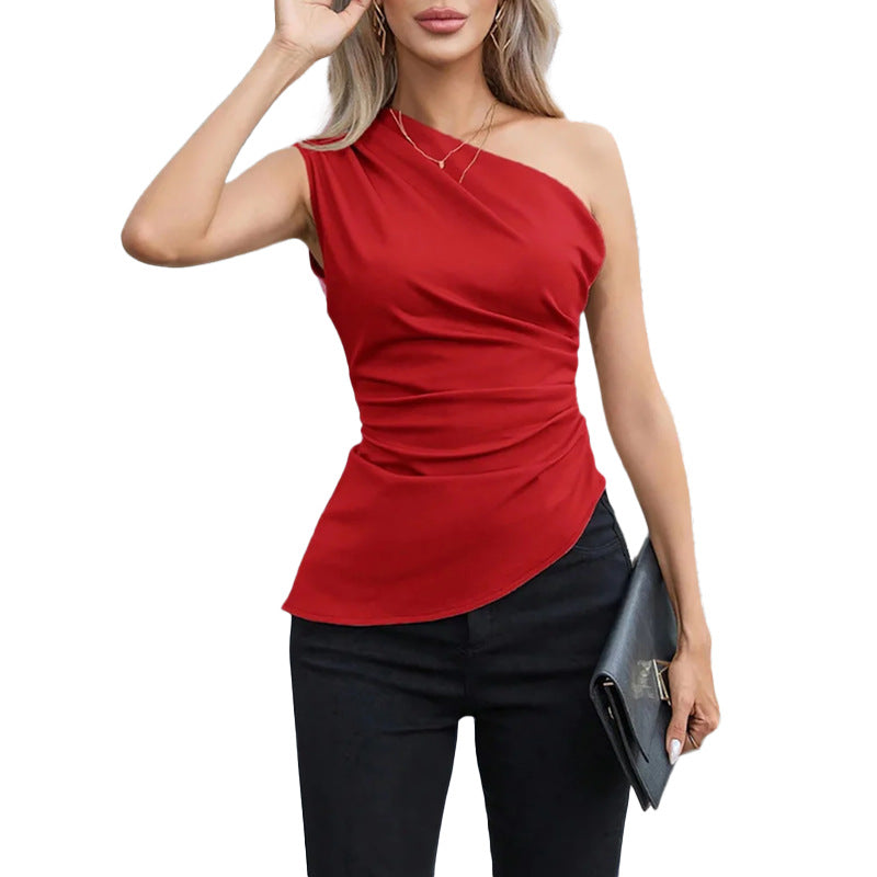 Damen Elegantes One-Shoulder Oberteil mit Raffungen und asymmetrischem Schnitt Drune