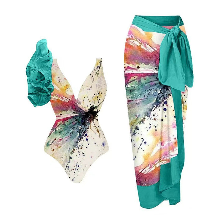 Damen Badeanzug-Set mit floralem Design und elegantem Wickelrock Drune