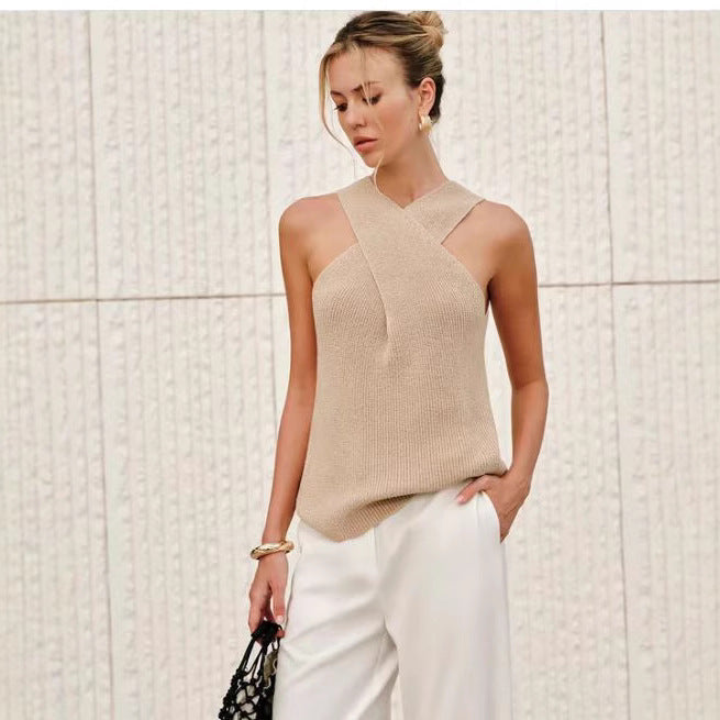 Damen Elegantes Stricktop mit gekreuztem Design und V-Ausschnitt Drune