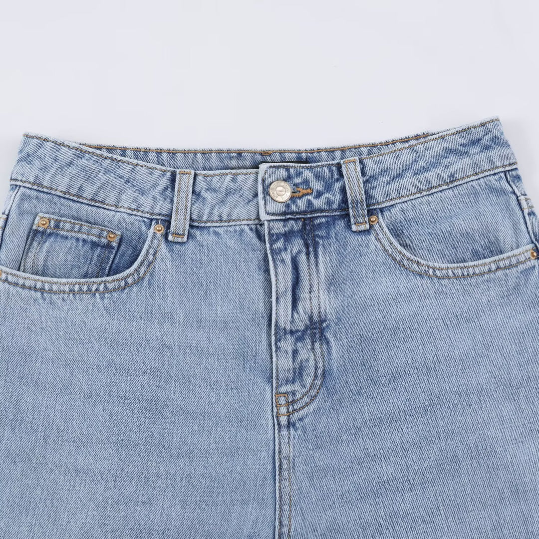 Damen Hochtaillierte weite Jeans mit geradem Bein und Cropped-Länge Drune