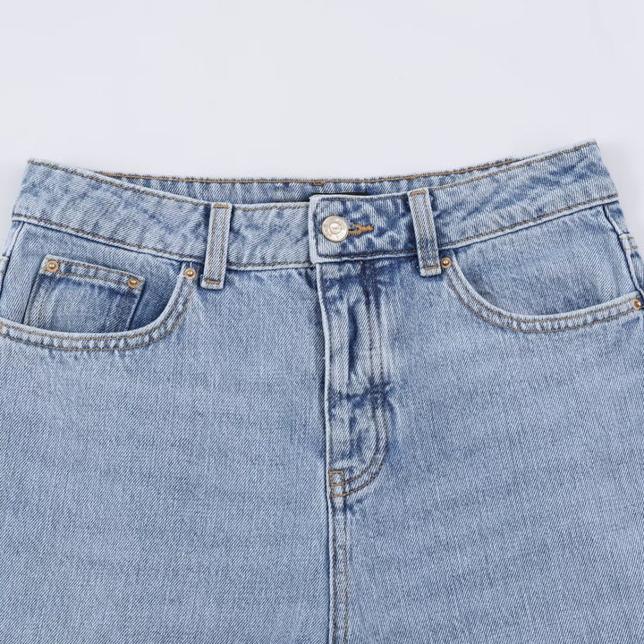 Damen Hochtaillierte weite Jeans mit geradem Bein und Cropped-Länge Drune