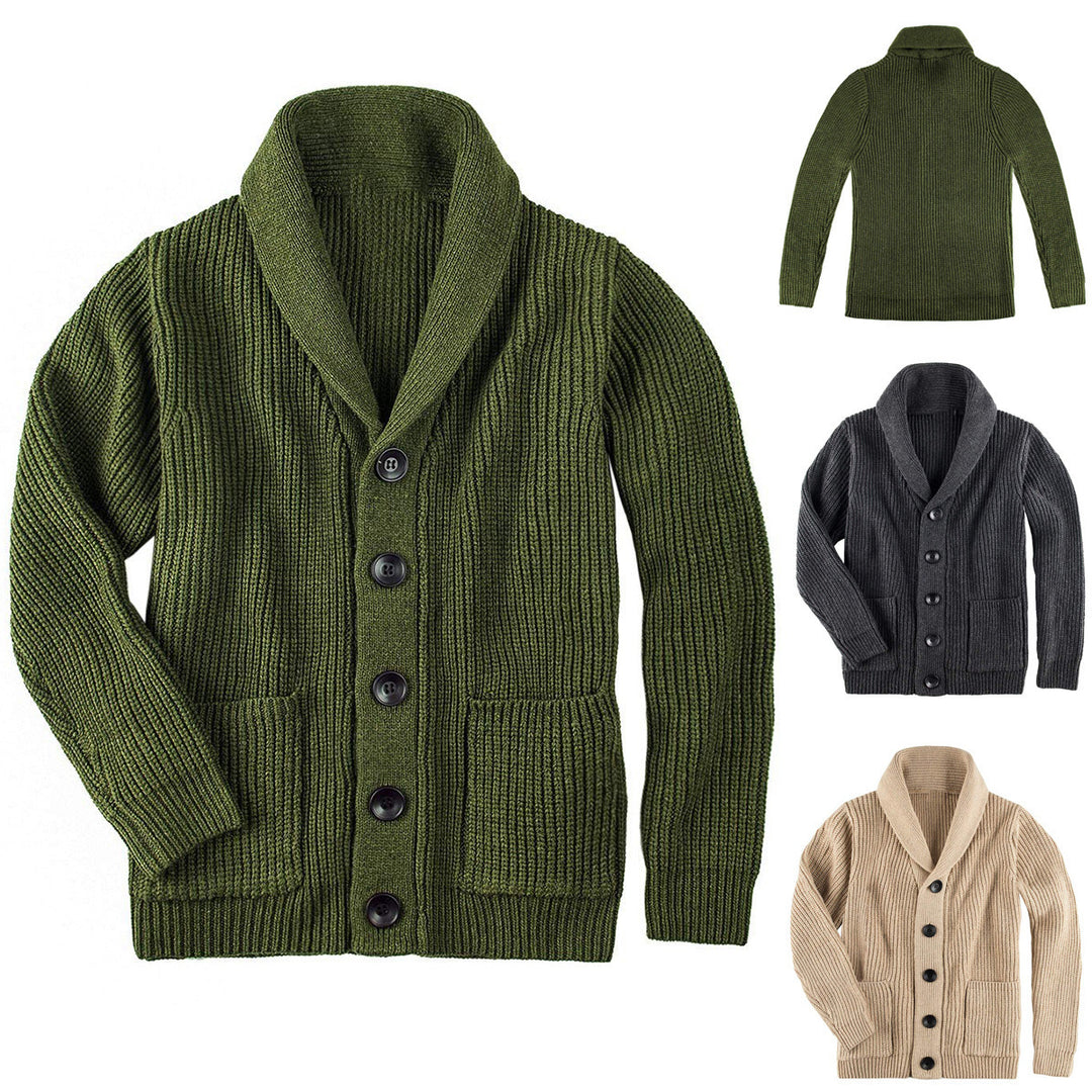 Damen Grobstrick Pulloverjacke mit elegantem Schalkragen und knöpfen Drune