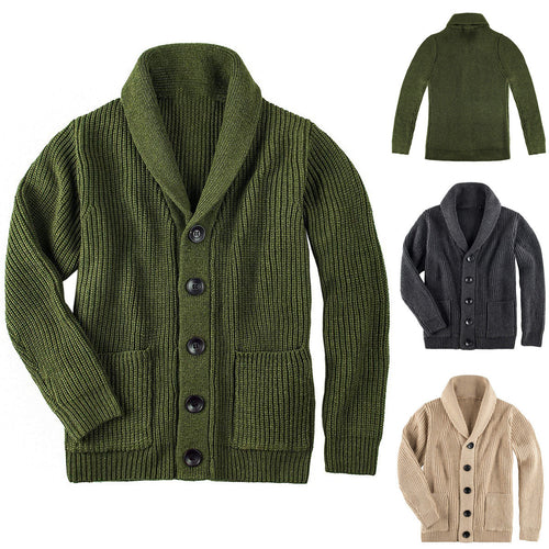 Damen Grobstrick Pulloverjacke mit elegantem Schalkragen und knöpfen Drune