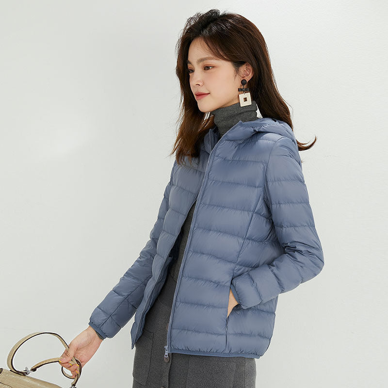 Damen Ultraleichte gesteppte Kapuzenjacke mit ultraflacher Thermowatte Drune