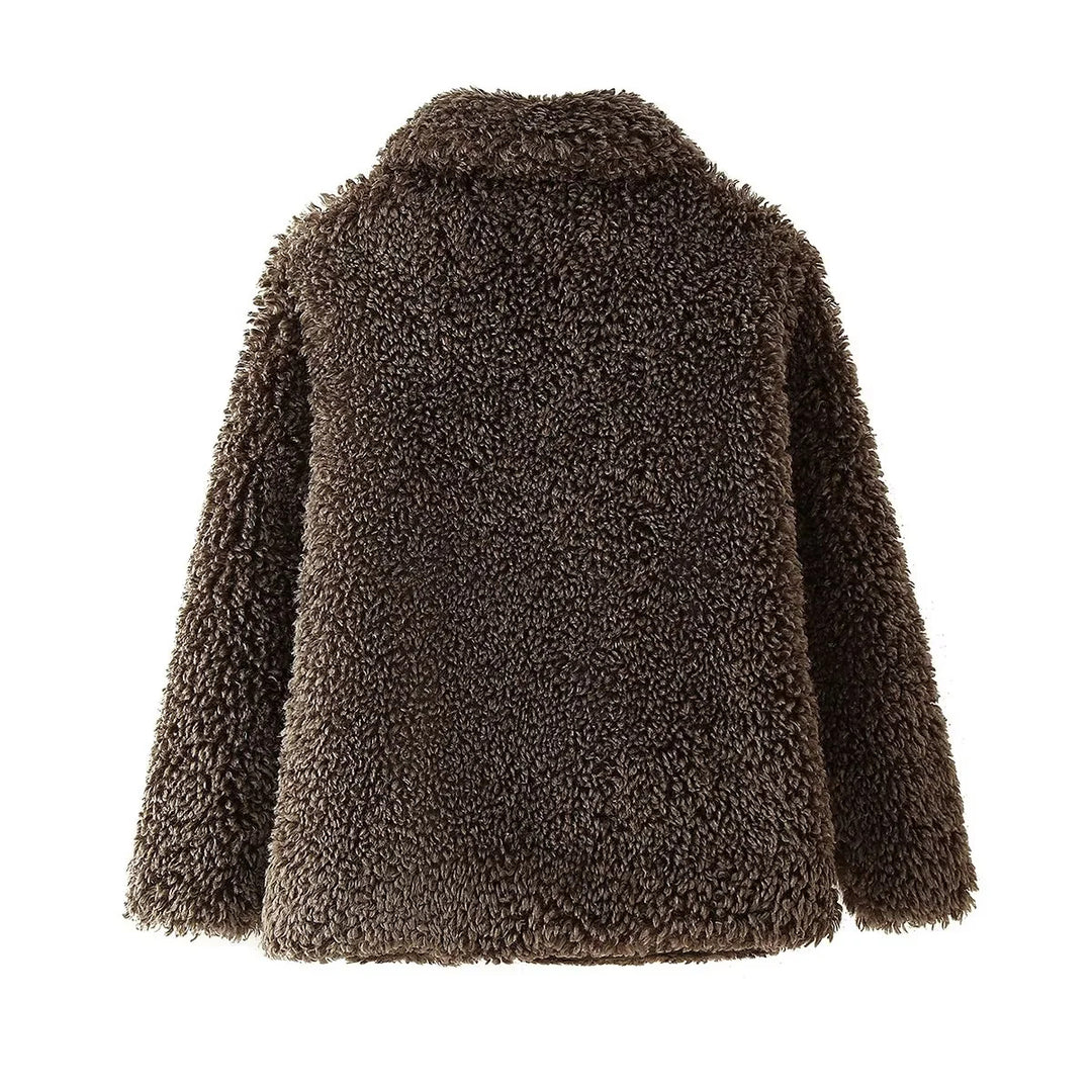Damen nan Teddyfell-Manteljacke mit großem Schalkragen, wärmender Wattierung und verdeckter Verschluss Drune