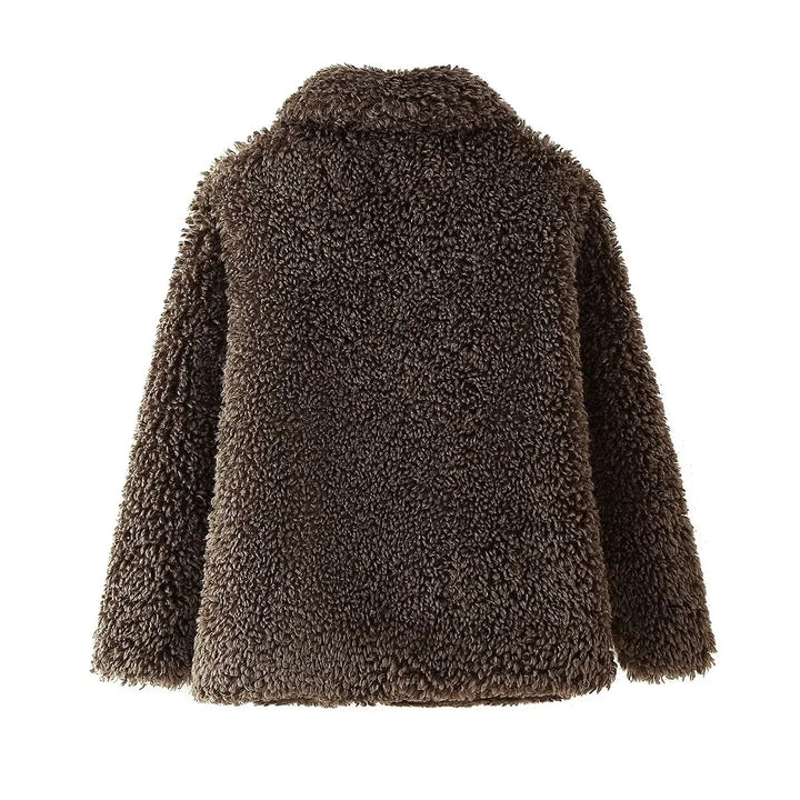 Damen nan Teddyfell-Manteljacke mit großem Schalkragen, wärmender Wattierung und verdeckter Verschluss Drune