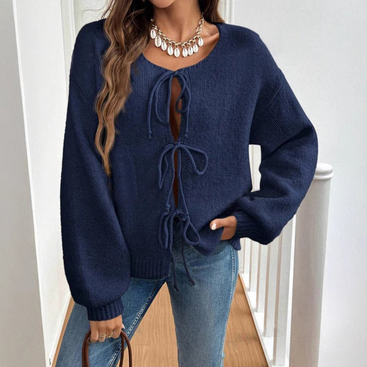 Damen Pullover mit Kordelzug und überschnittenen Ärmeln Drune