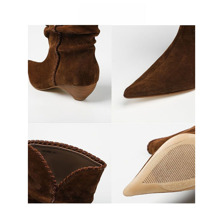 Damen Midcalf Slouch‑Stiefel aus Veloursleder mit spitzer Zehenpartie und sculpted Kitten‑Absatz Drune