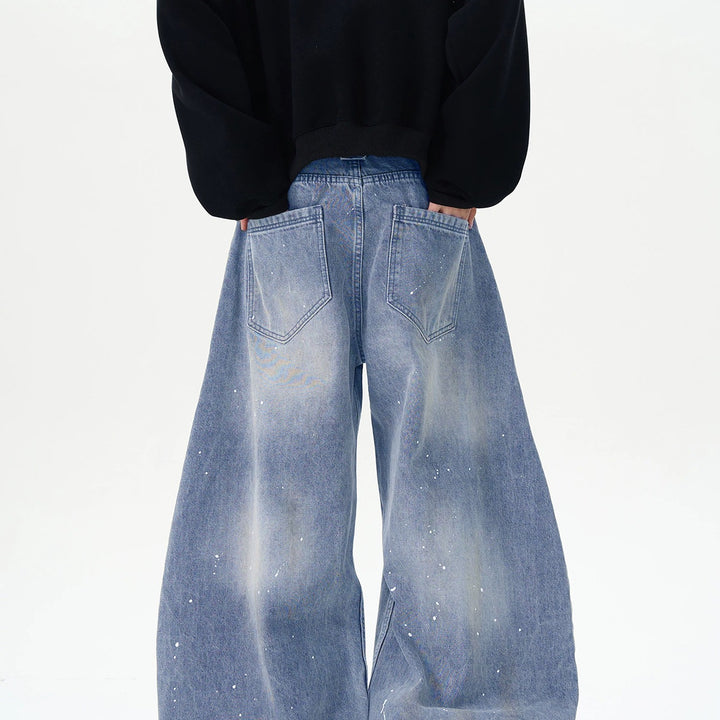 Herren Extraweite Paint‑Effekt Baggy‑Jeans mit tiefem Schritt und Used‑Wash Drune